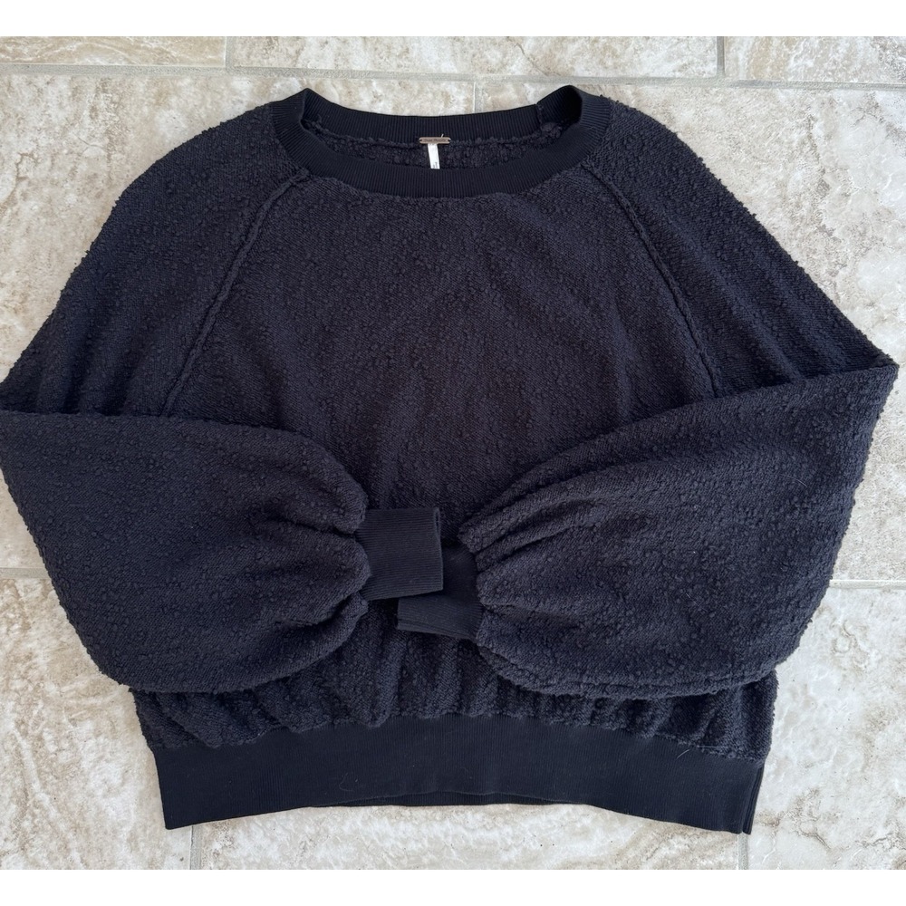 FREE PEOPLE WOMEN'S BLACK LONG SLEEVE TEXTURED FOUND MY FRIEND PULLOVER Size XS - Picture 6 of 13